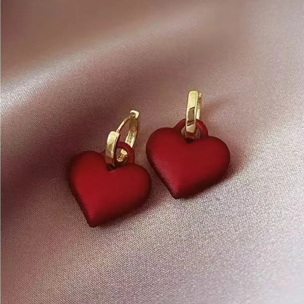Shiny Red Heart Earrings for girls